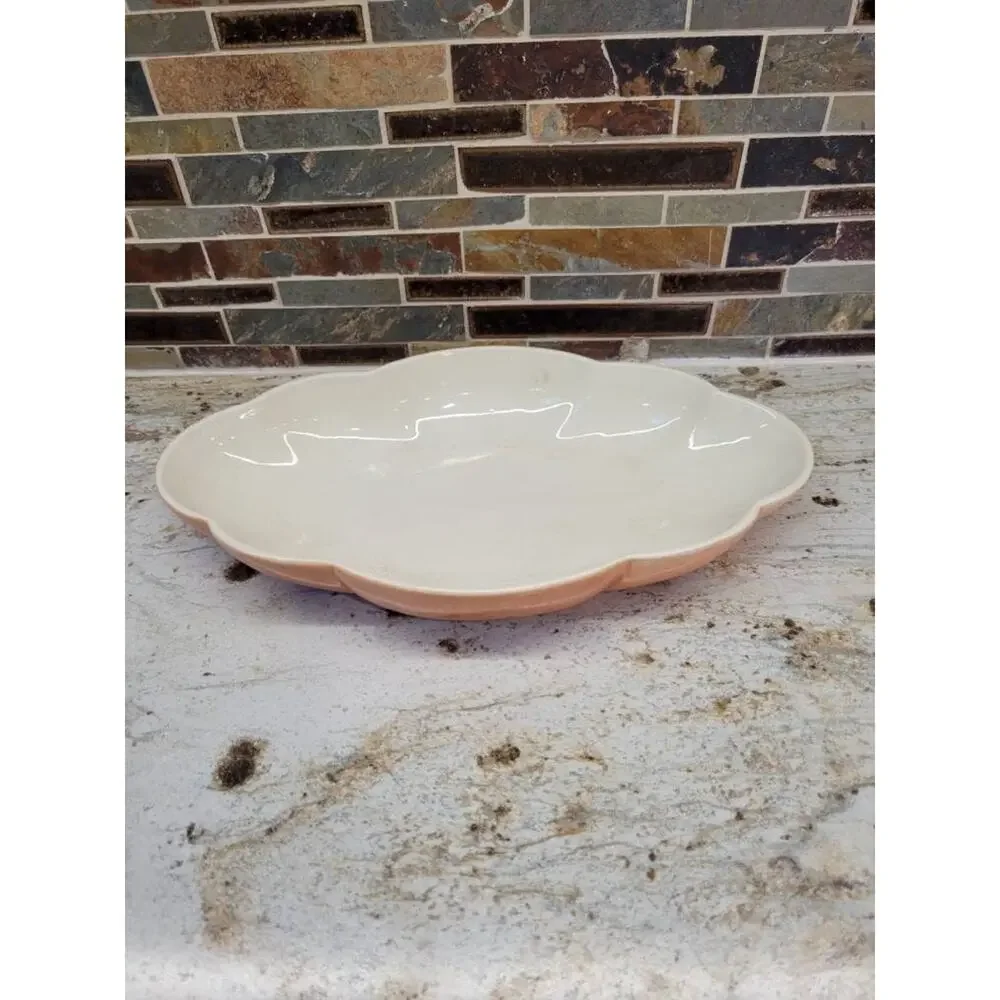 Vintage Red Wing Pottery Burnt Orange Scalloped Console Bowl Centerpiece MCM